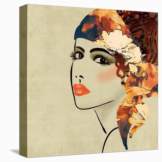 Art Colorful Sketching Beautiful Girl Face On Sepia Background, In Art Deco Style-Irina QQQ-Stretched Canvas