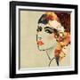 Art Colorful Sketching Beautiful Girl Face On Sepia Background, In Art Deco Style-Irina QQQ-Framed Art Print