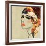 Art Colorful Sketching Beautiful Girl Face On Sepia Background, In Art Deco Style-Irina QQQ-Framed Art Print