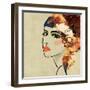 Art Colorful Sketching Beautiful Girl Face On Sepia Background, In Art Deco Style-Irina QQQ-Framed Art Print