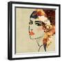 Art Colorful Sketching Beautiful Girl Face On Sepia Background, In Art Deco Style-Irina QQQ-Framed Art Print