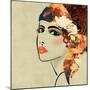Art Colorful Sketching Beautiful Girl Face On Sepia Background, In Art Deco Style-Irina QQQ-Mounted Art Print