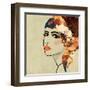 Art Colorful Sketching Beautiful Girl Face On Sepia Background, In Art Deco Style-Irina QQQ-Framed Art Print