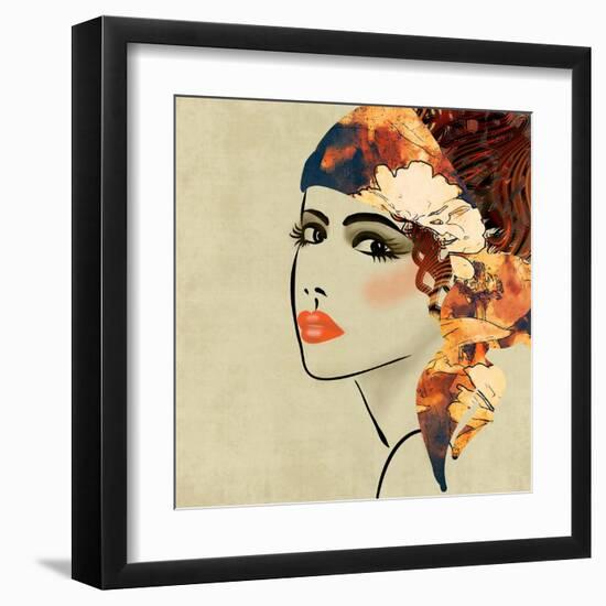 Art Colorful Sketching Beautiful Girl Face On Sepia Background, In Art Deco Style-Irina QQQ-Framed Art Print