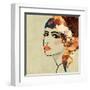 Art Colorful Sketching Beautiful Girl Face On Sepia Background, In Art Deco Style-Irina QQQ-Framed Art Print