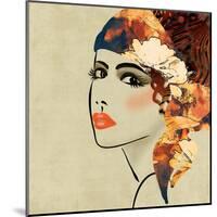 Art Colorful Sketching Beautiful Girl Face On Sepia Background, In Art Deco Style-Irina QQQ-Mounted Art Print