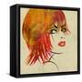 Art Colorful Sketching Beautiful Girl Face On Sepia Background-Irina QQQ-Framed Stretched Canvas