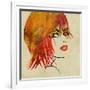 Art Colorful Sketching Beautiful Girl Face On Sepia Background-Irina QQQ-Framed Premium Giclee Print