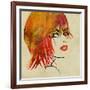 Art Colorful Sketching Beautiful Girl Face On Sepia Background-Irina QQQ-Framed Premium Giclee Print