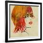 Art Colorful Sketching Beautiful Girl Face On Sepia Background-Irina QQQ-Framed Premium Giclee Print