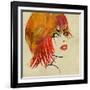 Art Colorful Sketching Beautiful Girl Face On Sepia Background-Irina QQQ-Framed Art Print