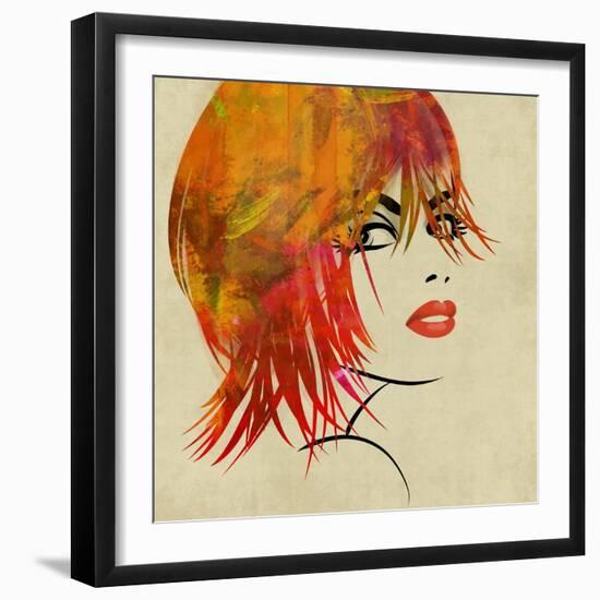 Art Colorful Sketching Beautiful Girl Face On Sepia Background-Irina QQQ-Framed Art Print