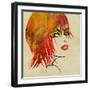 Art Colorful Sketching Beautiful Girl Face On Sepia Background-Irina QQQ-Framed Art Print