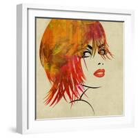 Art Colorful Sketching Beautiful Girl Face On Sepia Background-Irina QQQ-Framed Art Print