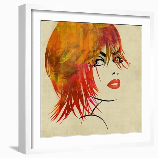 Art Colorful Sketching Beautiful Girl Face On Sepia Background-Irina QQQ-Framed Art Print