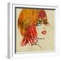 Art Colorful Sketching Beautiful Girl Face On Sepia Background-Irina QQQ-Framed Art Print