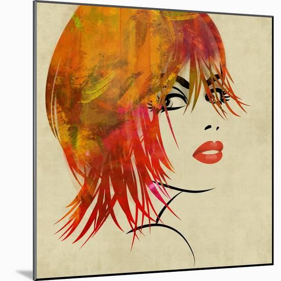 Art Colorful Sketching Beautiful Girl Face On Sepia Background-Irina QQQ-Mounted Art Print