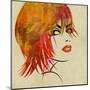 Art Colorful Sketching Beautiful Girl Face On Sepia Background-Irina QQQ-Mounted Art Print