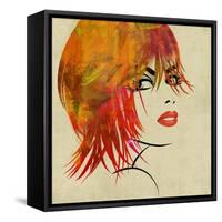 Art Colorful Sketching Beautiful Girl Face On Sepia Background-Irina QQQ-Framed Stretched Canvas