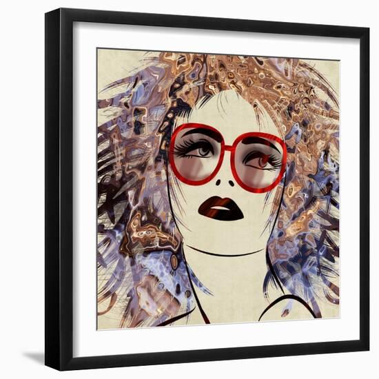 Art Colorful Sketching Beautiful Girl Face On Sepia Background-Irina QQQ-Framed Art Print