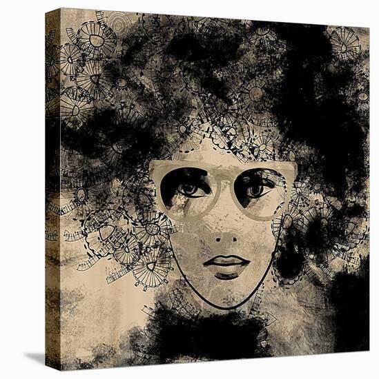Art Colorful Sketching Beautiful Girl Face On Sepia Background-Irina QQQ-Stretched Canvas