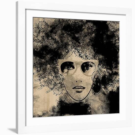 Art Colorful Sketching Beautiful Girl Face On Sepia Background-Irina QQQ-Framed Art Print