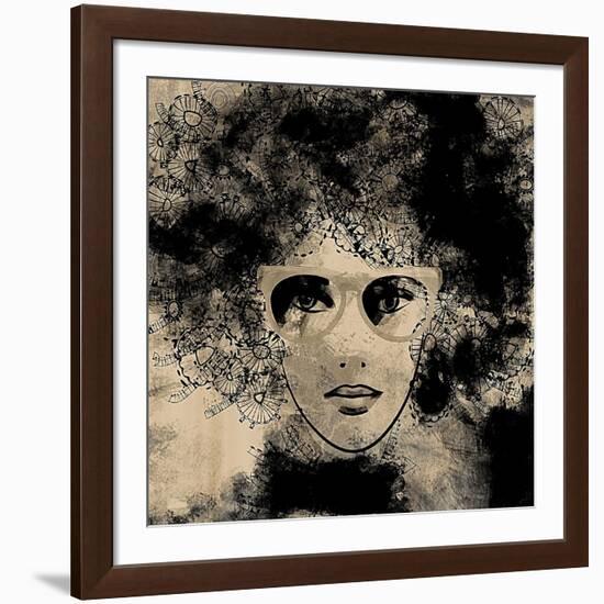 Art Colorful Sketching Beautiful Girl Face On Sepia Background-Irina QQQ-Framed Art Print