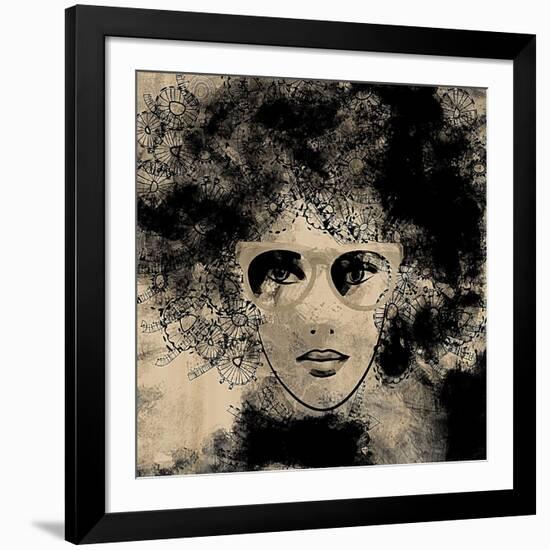 Art Colorful Sketching Beautiful Girl Face On Sepia Background-Irina QQQ-Framed Art Print