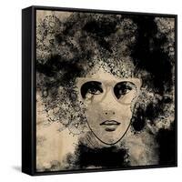Art Colorful Sketching Beautiful Girl Face On Sepia Background-Irina QQQ-Framed Stretched Canvas