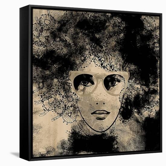 Art Colorful Sketching Beautiful Girl Face On Sepia Background-Irina QQQ-Framed Stretched Canvas