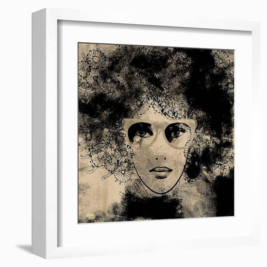 Art Colorful Sketching Beautiful Girl Face On Sepia Background-Irina QQQ-Framed Art Print