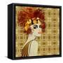 Art Colorful Sketching Beautiful Girl Face On Sepia Ornamental Background, In Art Deco Style-Irina QQQ-Framed Stretched Canvas