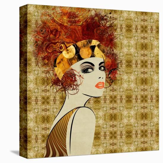 Art Colorful Sketching Beautiful Girl Face On Sepia Ornamental Background, In Art Deco Style-Irina QQQ-Stretched Canvas