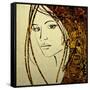 Art Colorful Sketching Beautiful Girl Face With Golden Hair On White Background-Irina QQQ-Framed Stretched Canvas