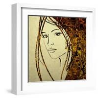 Art Colorful Sketching Beautiful Girl Face With Golden Hair On White Background-Irina QQQ-Framed Art Print