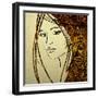 Art Colorful Sketching Beautiful Girl Face With Golden Hair On White Background-Irina QQQ-Framed Art Print