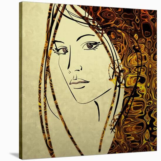 Art Colorful Sketching Beautiful Girl Face With Golden Hair On White Background-Irina QQQ-Stretched Canvas