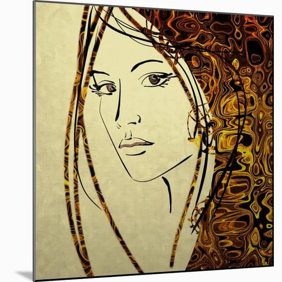 Art Colorful Sketching Beautiful Girl Face With Golden Hair On White Background-Irina QQQ-Mounted Premium Giclee Print