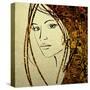 Art Colorful Sketching Beautiful Girl Face With Golden Hair On White Background-Irina QQQ-Stretched Canvas