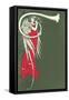Art Deco Angel Blowing Trumpet-null-Framed Stretched Canvas