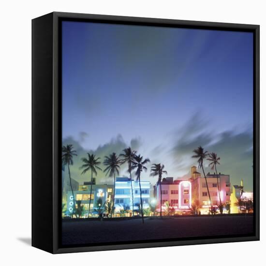 Art Deco Architecture and Palms, South Beach, Miami, Florida-Robin Hill-Framed Stretched Canvas