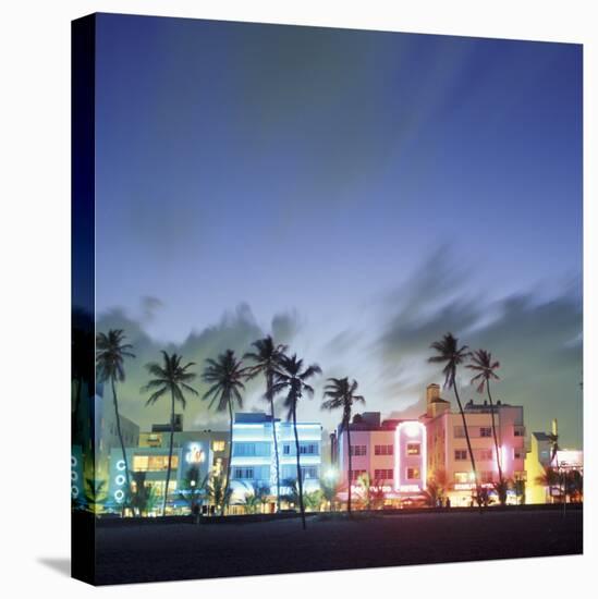 Art Deco Architecture and Palms, South Beach, Miami, Florida-Robin Hill-Stretched Canvas