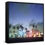 Art Deco Architecture and Palms, South Beach, Miami, Florida-Robin Hill-Framed Stretched Canvas