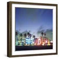 Art Deco Architecture and Palms, South Beach, Miami, Florida-Robin Hill-Framed Photographic Print