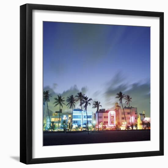 Art Deco Architecture and Palms, South Beach, Miami, Florida-Robin Hill-Framed Photographic Print