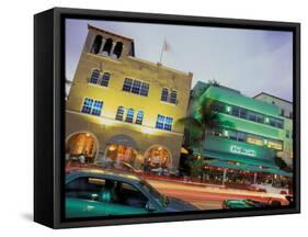Art Deco Architecture and Palms, South Beach, Miami, Florida-Robin Hill-Framed Stretched Canvas