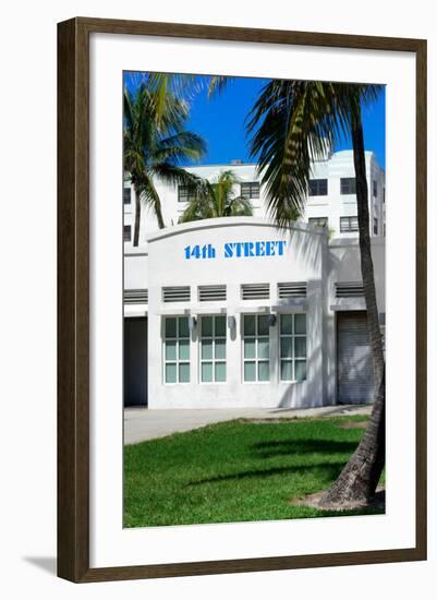 Art Deco Architecture of Ocean Drive - 14th Street Sign - Miami Beach - Florida-Philippe Hugonnard-Framed Photographic Print