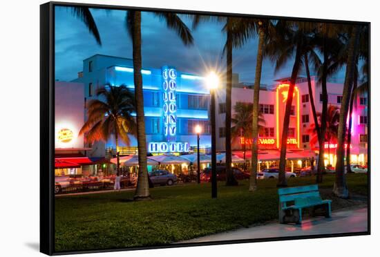 Art Deco Architecture of Ocean Drive - Miami Beach - Florida-Philippe Hugonnard-Framed Stretched Canvas