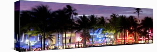 Art Deco Area with Hotels at Dusk, Miami Beach, Miami, Florida, Usa-Peter Adams-Stretched Canvas