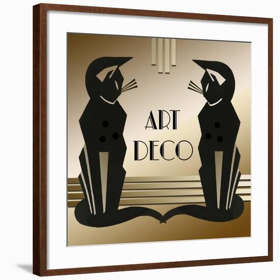 Art Deco Cats 1-Art Deco Designs-Framed Giclee Print